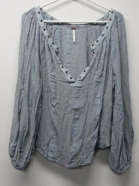 Free People Against All Odds Grommet Long Sleeve Balloon Sleeve Blouse Top sz L